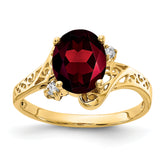 14K 9x7mm Oval Garnet A Diamond ring