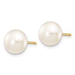 14K 7-8mm White Button Freshwater Cultured Pearl Stud Post Earrings