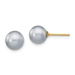 14K 7-8mm Grey Round Freshwater Cultured Pearl Stud Post Earrings