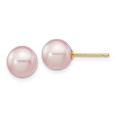 14K 7-8mm Purple Round Freshwater Cultured Pearl Stud Post Earrings