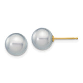 14K 8-9mm Grey Round Freshwater Cultured Pearl Stud Post Earrings