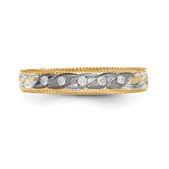14k and Rhodium AA Quality 1/20 carat Diamond Trio Ladies Complete Wedding Band