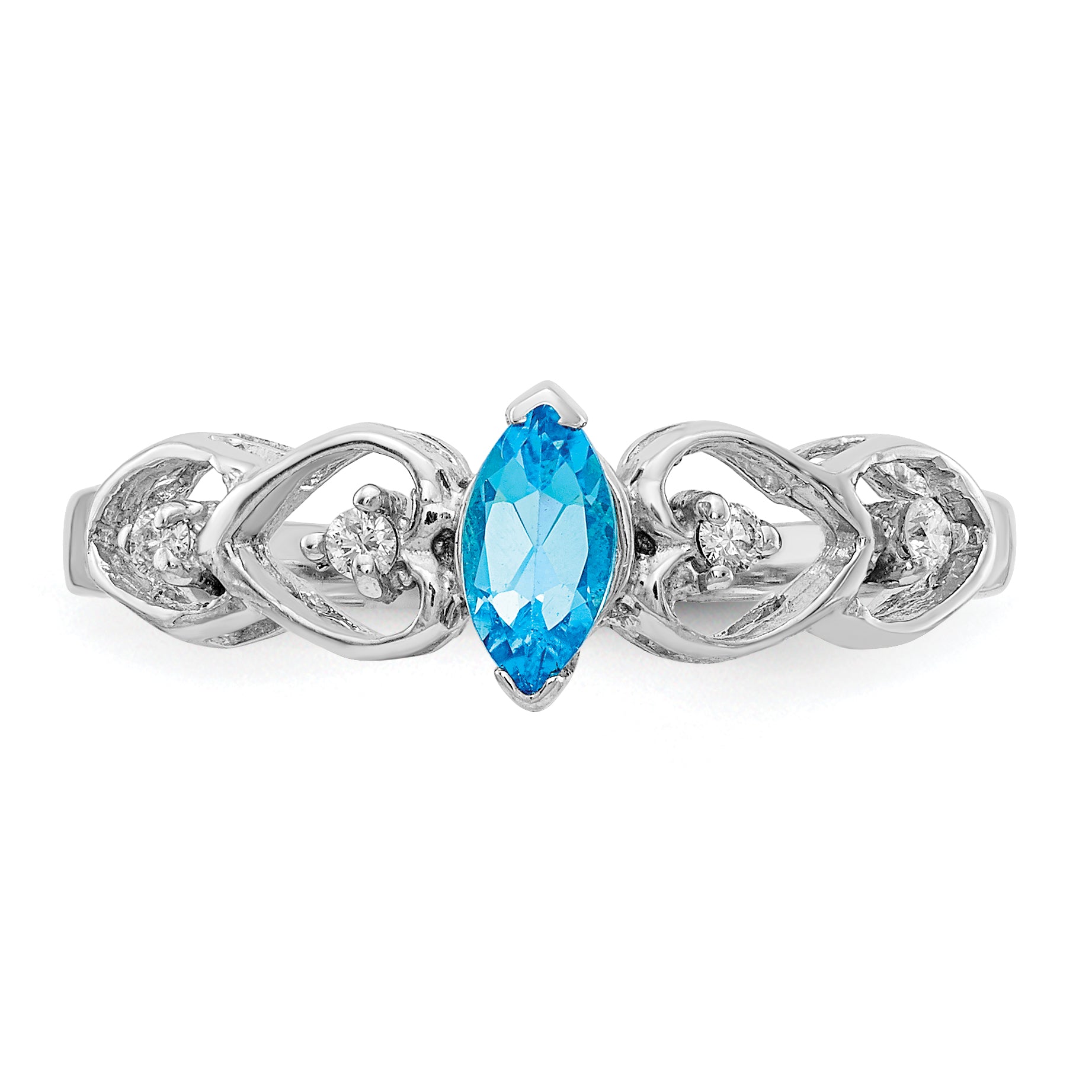14K White Gold 6x3mm Marquise Blue Topaz AA Diamond ring