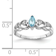 14K White Gold 6x3mm Marquise Blue Topaz AA Diamond ring