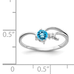 14K White Gold 4mm Blue Topaz AA Diamond ring