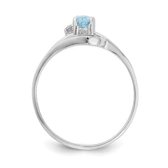 14K White Gold Blue Topaz Diamond Ring