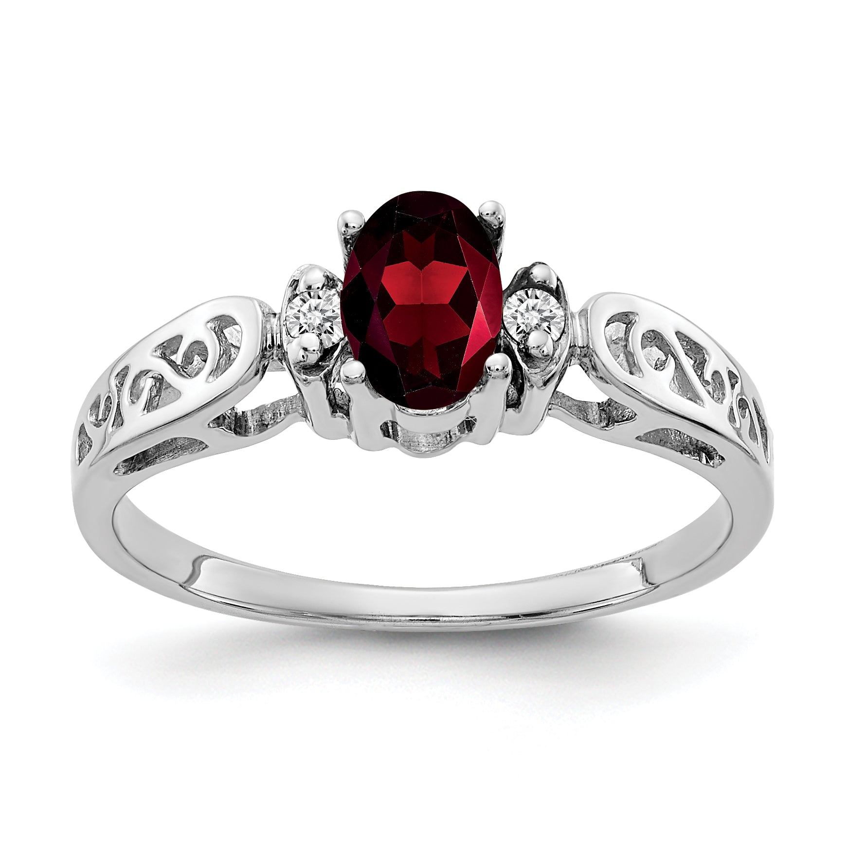 14K White Gold 6x4mm Oval Garnet AA Diamond ring