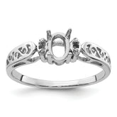 14k White Gold Polished .04ct. Diamond & 6x4 Oval Gemstone Ring Mounting