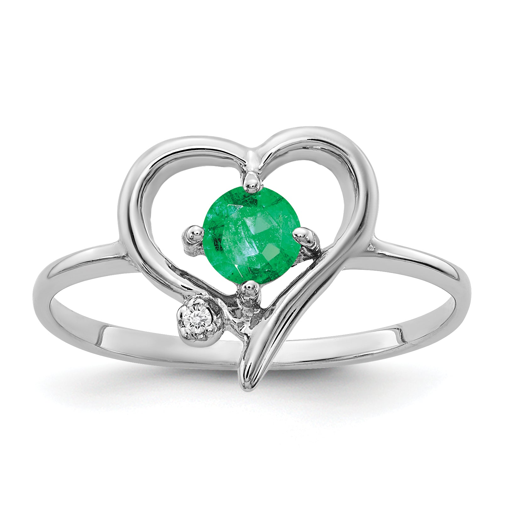 14K White Gold 4mm Emerald A Diamond ring