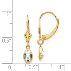 14k 6x4 Oval Bezel April/White Topaz Leverback Earrings