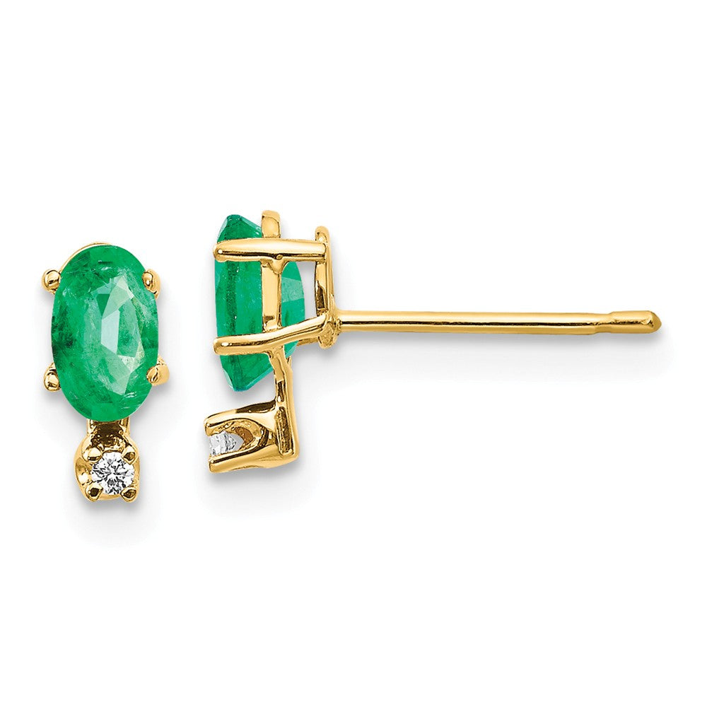 14K Diamond & Emerald Birthstone Earrings