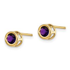 14K 4mm Bezel February/Amethyst Post Earrings