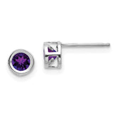 14K White Gold 4mm Bezel February/Amethyst Post Earrings