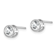 14K White Gold 4mm Bezel April/White Topaz Post Earrings