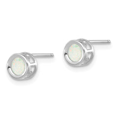 14K White Gold  4mm Oval Bezel October/Opal Post Earrings
