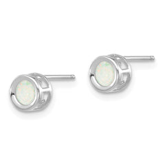 14K White Gold 4mm Oval Bezel October/Opal Post Earrings