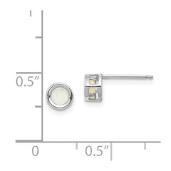 14k White Gold 4mm Oval Bezel October/Opal Post Earrings