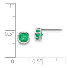 14k White Gold 5mm Bezel Emerald Stud Earrings