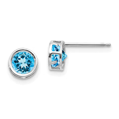 14K White Gold 5mm Bezel Blue Topaz Stud Earrings