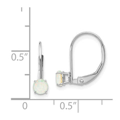14k White Gold 4mm Round October/Opal Leverback Earrings