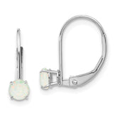 14K White Gold 4mm Round October/Opal Leverback Earrings
