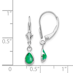 14k White Gold 6x4mm Emerald/May Earrings