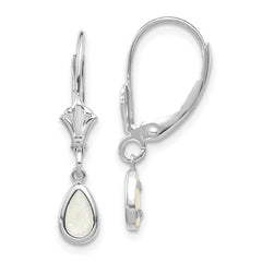 14K White Gold 6x4mm Opal/October Earrings