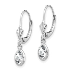 14K WG 6x4 Oval Bezel April/White Topaz Leverback Earrings