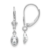 14K WG 6x4 Oval Bezel April/White Topaz Leverback Earrings