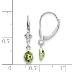 14k White Gold 6x4 Oval Bezel August/Peridot Leverback Earrings