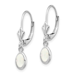 14K White Gold 6x4 Oval Bezel October/Opal Leverback Earrings