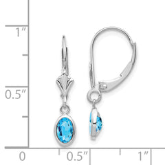 14k White Gold 6x4 Oval Bezel December/Blue Topaz Leverback Earrings