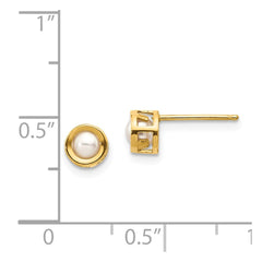 14k 4mm Bezel June/FW Cultured Pearl Post Earrings