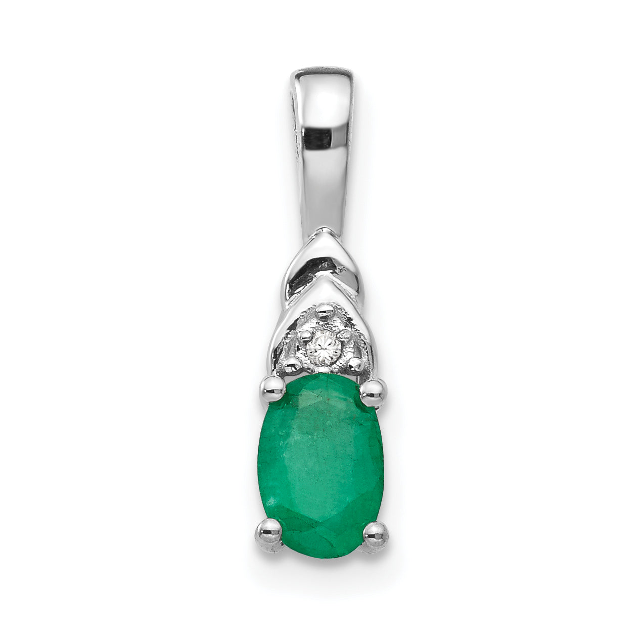 14K White Gold Emerald Diamond Pendant