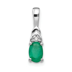 14K White Gold Emerald Diamond Pendant
