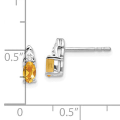 14k White Gold Citrine and Diamond Post Earrings