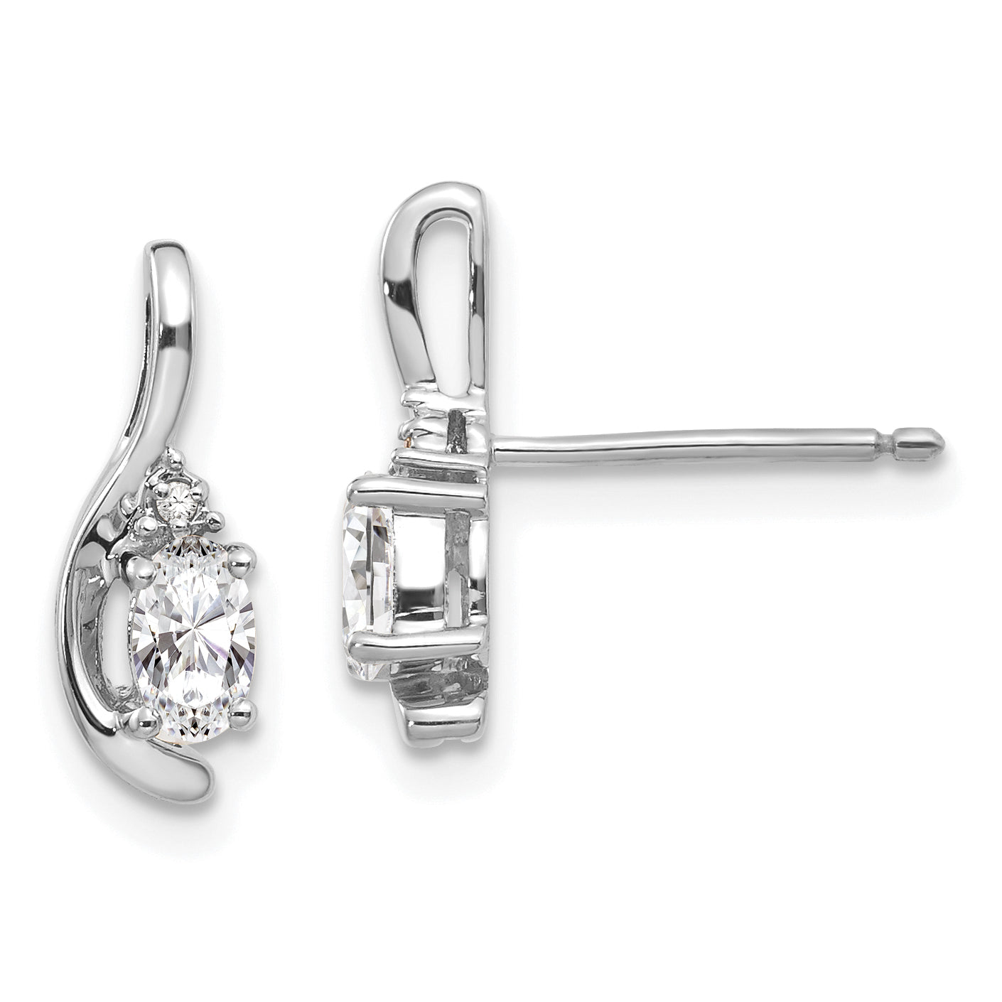 14k White Gold White Topaz and Diamond Post Earrings