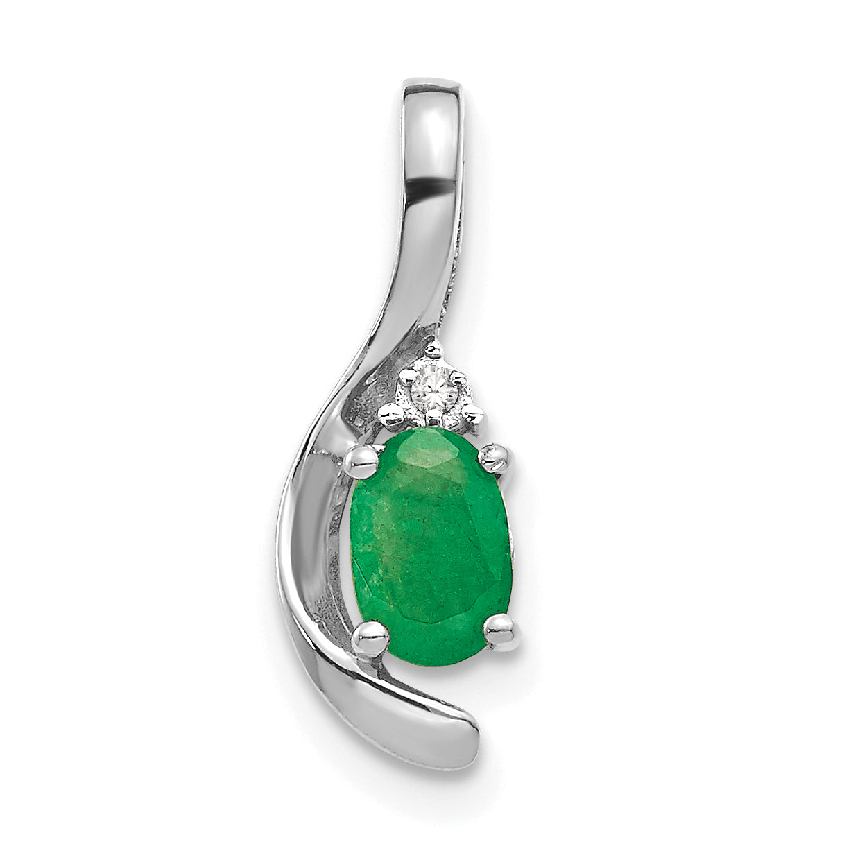 14K White Gold Emerald Diamond Pendant