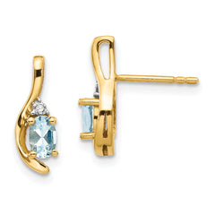14k Aquamarine and Diamond Post Earrings