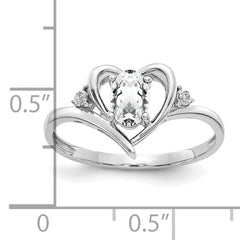 14k White Gold White Topaz and Diamond Heart Ring