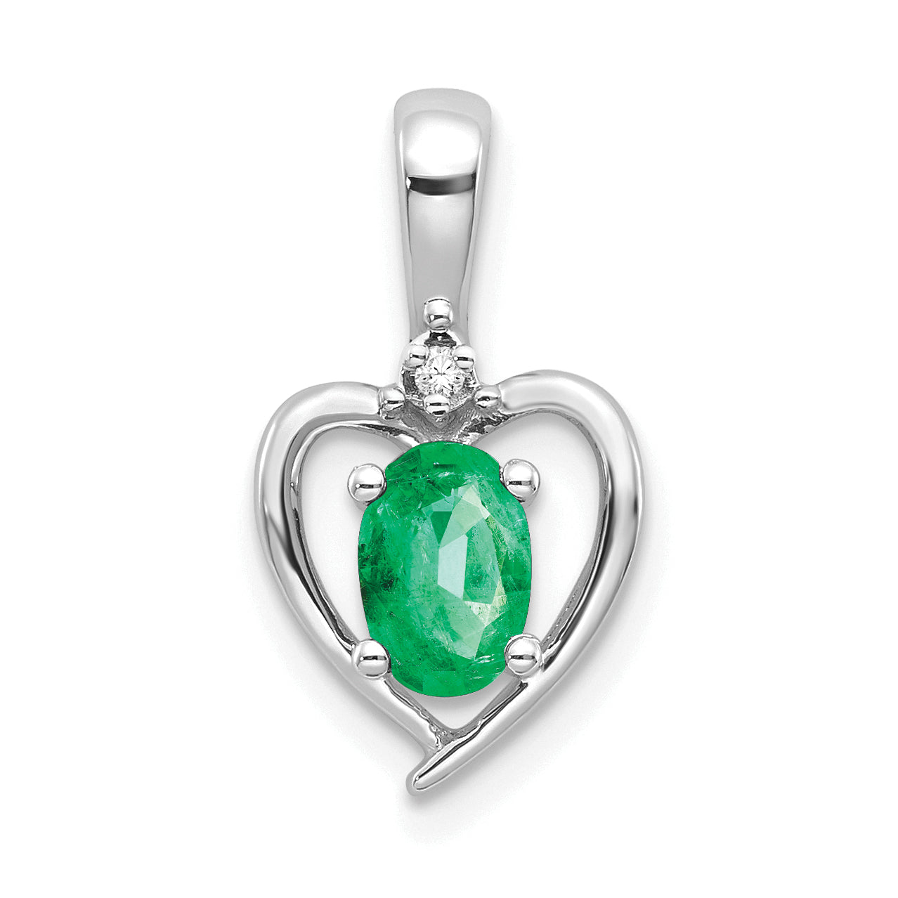 14K White Gold Emerald Diamond Pendant