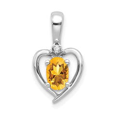 14K White Gold Citrine Diamond Pendant