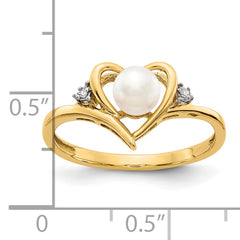 14k Fresh Water Cultured Pearl and Diamond Heart Ring