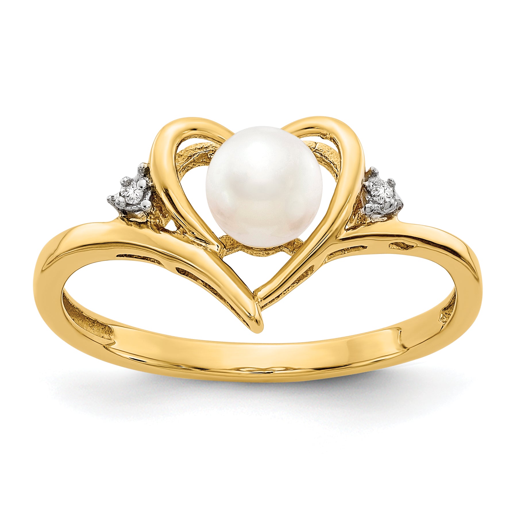14k Fresh Water Cultured Pearl and Diamond Heart Ring