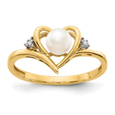 14k Fresh Water Cultured Pearl and Diamond Heart Ring