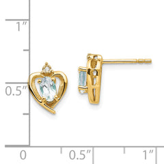 14k Aquamarine and Diamond Heart Earrings