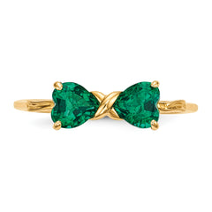 14k Gold Polished Created Emerald Bow Ring