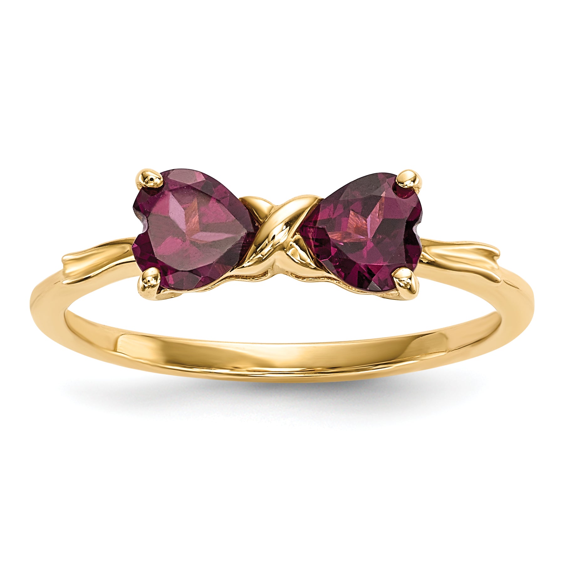 14k Gold Polished Rhodolite Bow Ring