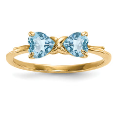 14k Gold Polished Light Swiss Blue Topaz Bow Ring