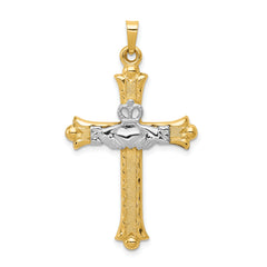 14K Two-tone Claddagh Cross Pendant